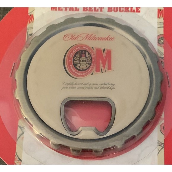 Old Milwaukee Beer Bottle Opener Metal Belt Buckle Pabst Brewing Company NEW - Picture 2 of 11